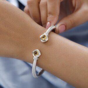 Brazilian Citrine Cuff Bracelet | Platinum (7.25") 3.00 ctw Cushion Cut Stones